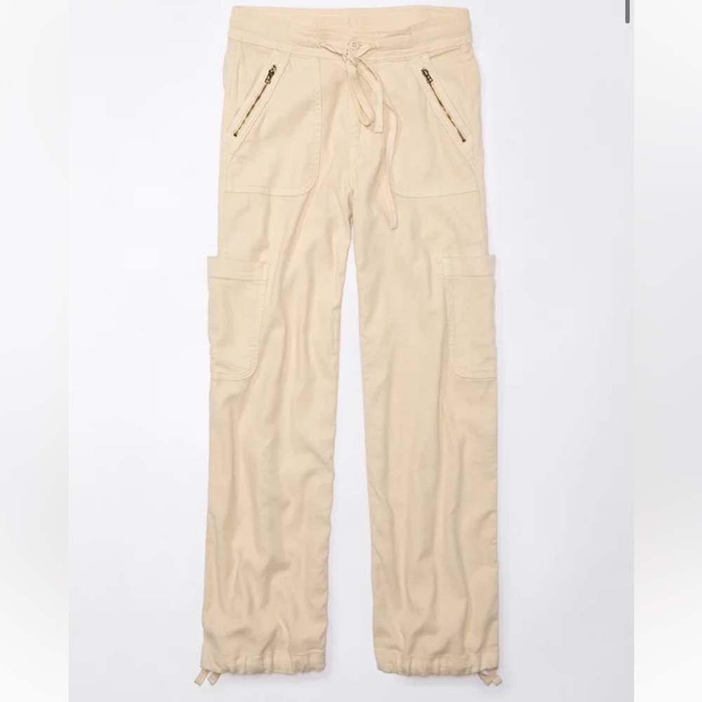 NWT American Eagle Dreamy Drape Linen-Blend Baggy Wide-Leg Cargo Pant